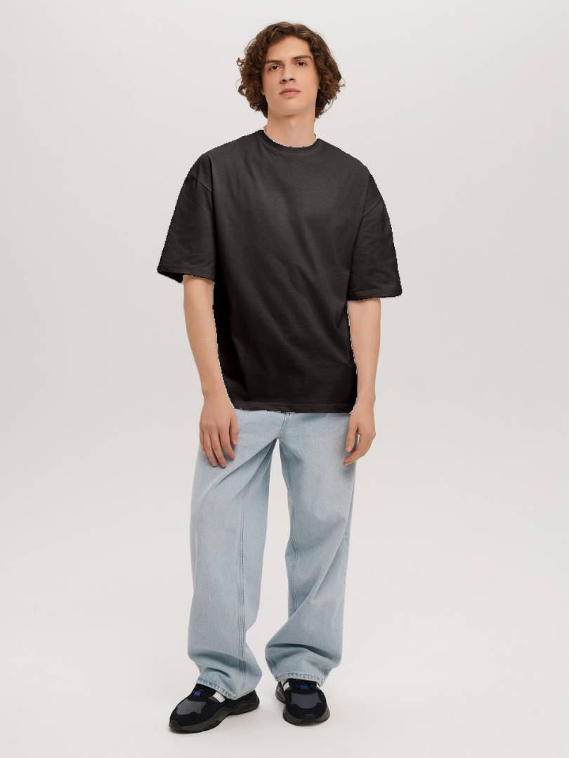 Чёрная футболка мужская с лайкрой Oversize оптом